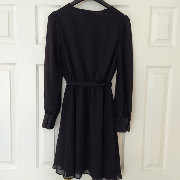 Sequined Cuff Surplice Black Dress - Picture 3 of 6